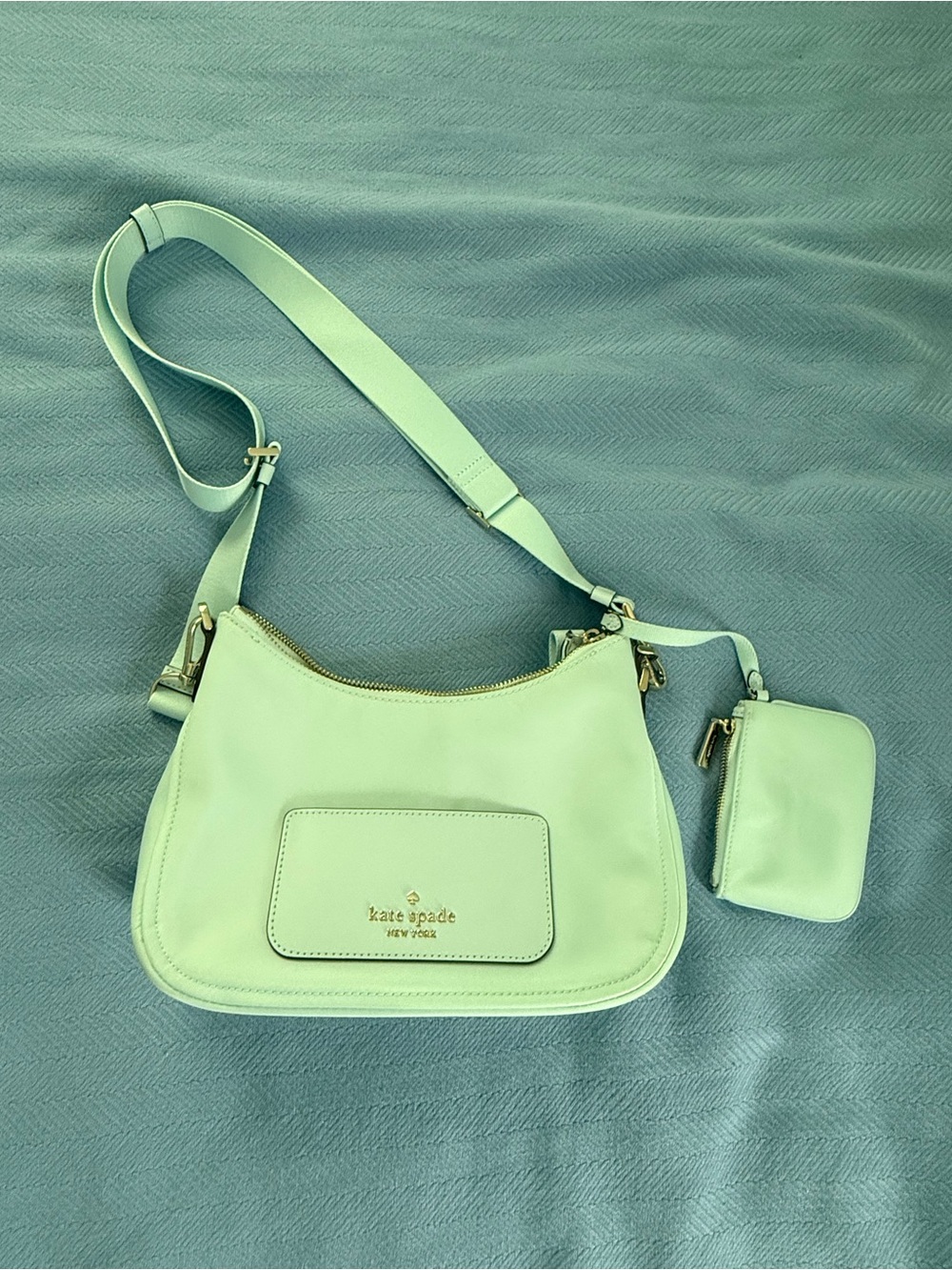 kate spade mint green shoulder bag with detachable pouch